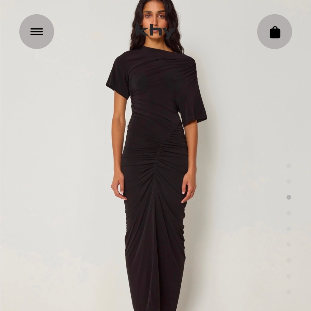 Khy asymmetrical rouched dress. Black. 3x.